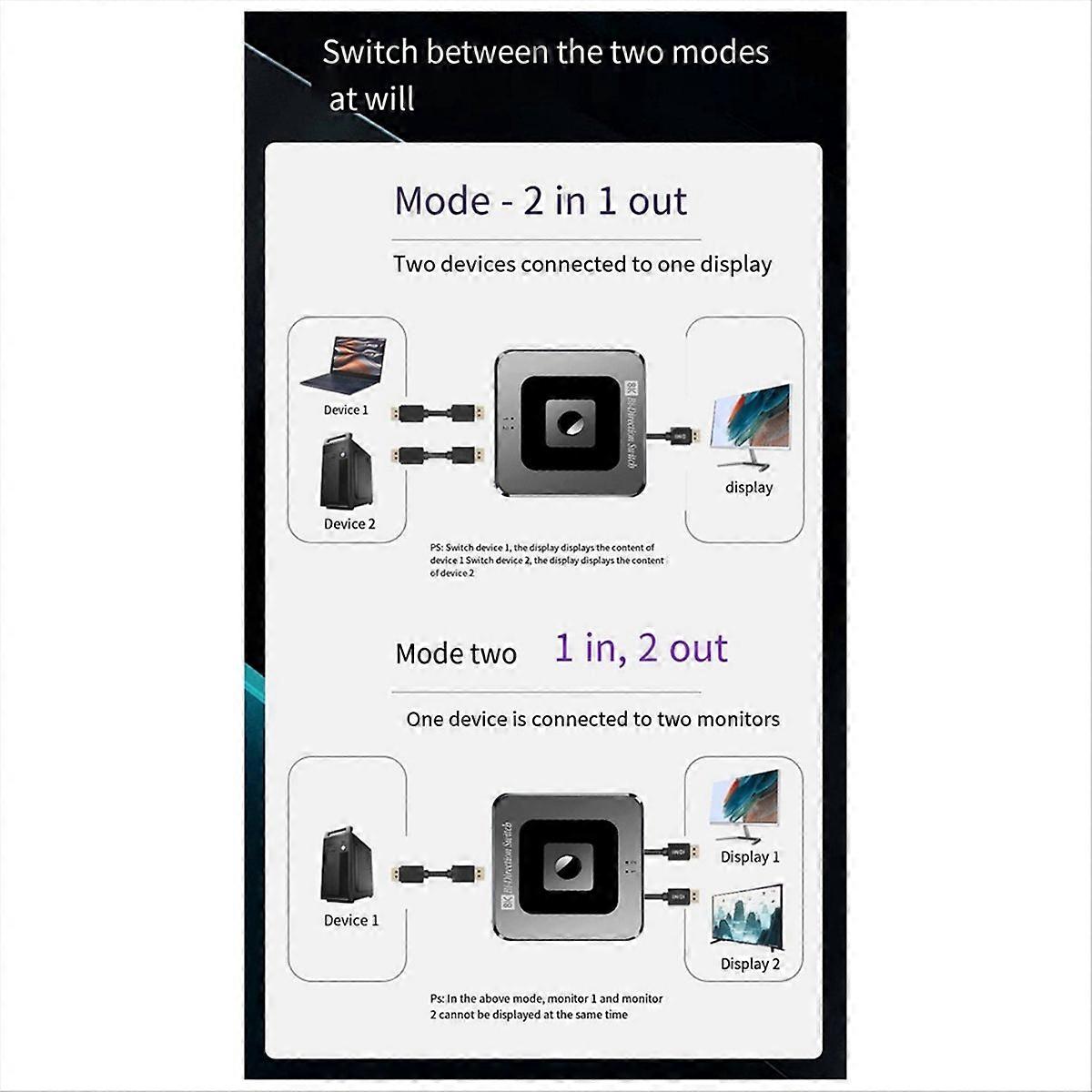 8K HDMI-Compatible 2-In-1-Out Switcher Version 2.1 for Xbox / PS4