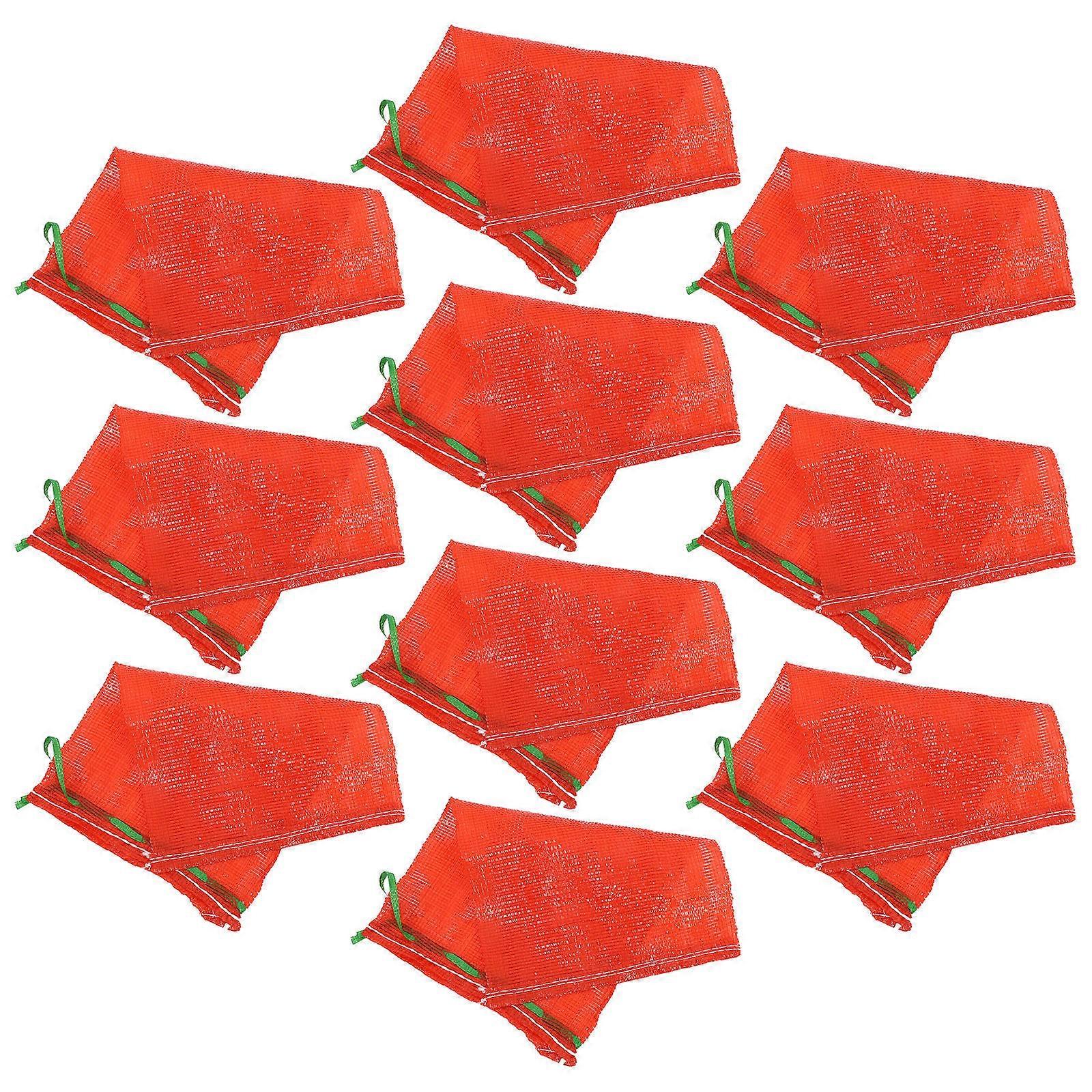10Pcs Red Mesh Vegetable Bags for Kitchen Storage Drawstring