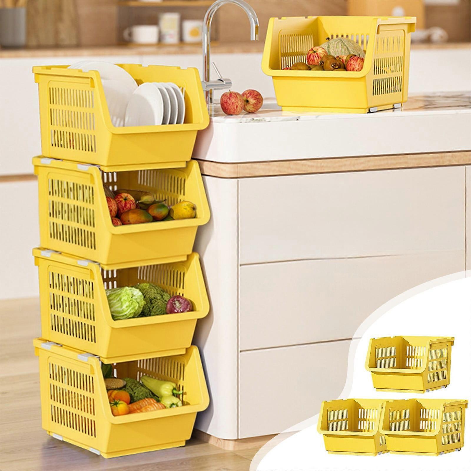 3-Piece Stackable Storage Baskets with Wheels & Drainage, ABS Plastic, Compatible with Kitchen/Toys/Laundry, 3-Tier Multicolor Shelf