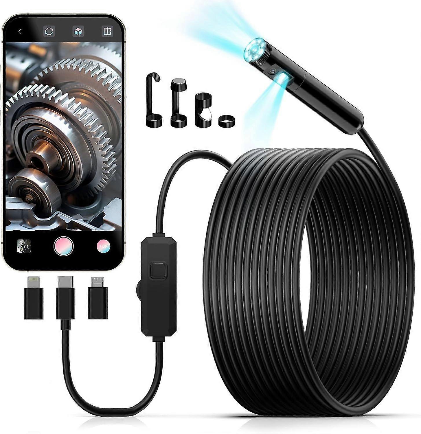 Endoscope Camera with Light, 1920P HD Borescope with 8