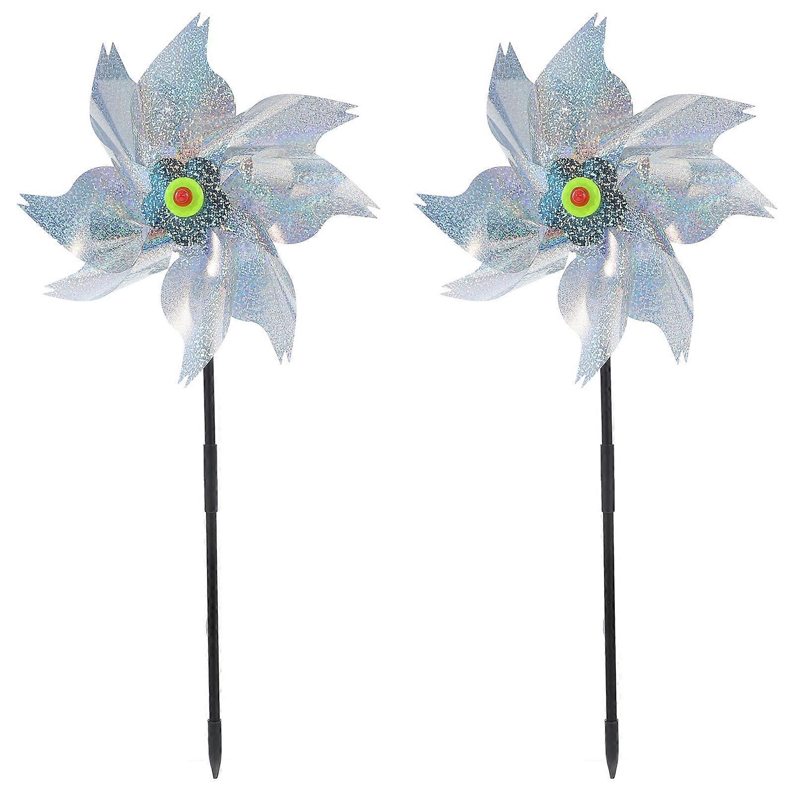 Bird Windmill for Yard Decor 2Pcs Silver Outdoor Windmill