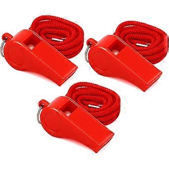 3 Pcs Red Emergency Whistles with Lanyard Loud Crisp Sound Safety Plastic Whistles Bulk for Lifeguard Coaches Boat