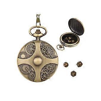 Mini Dnd Dice Set with Bronze Steampunk Gears Pocket Watch Case, 7pcs Polyhedral Metal D&D Dice Set, Role Playing Accessories