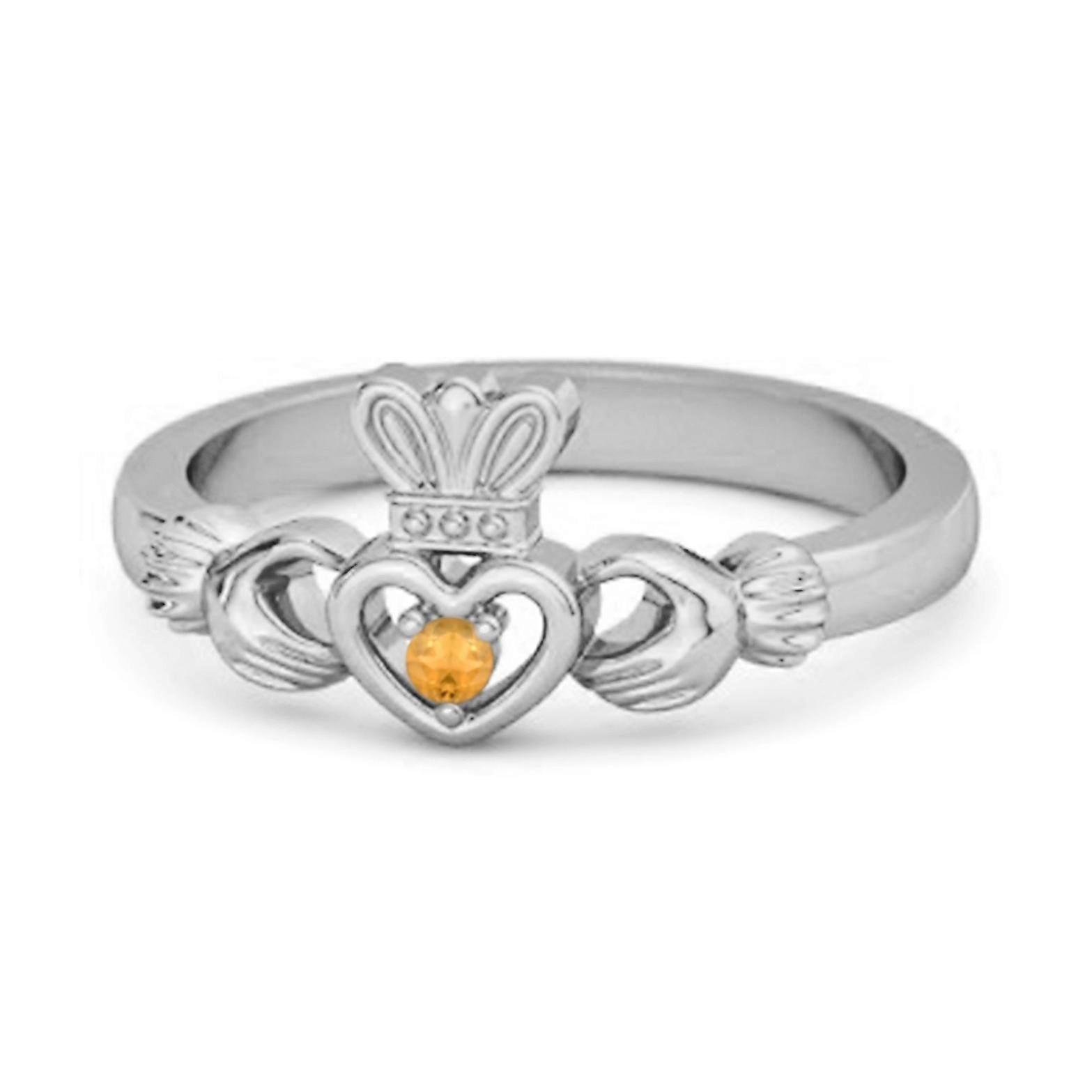Citrine Round Claddagh Stackable Ring- 925 Sterling Silver