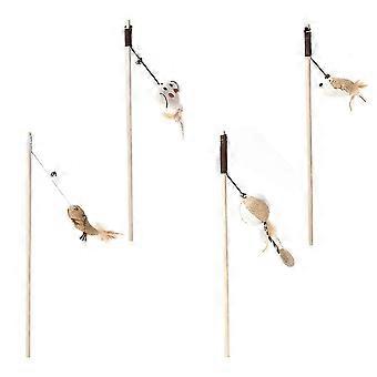 Wooden Handle Cat Teaser Plush Pendant Cat Teasing Toy for Pet Supplies 4Pcs