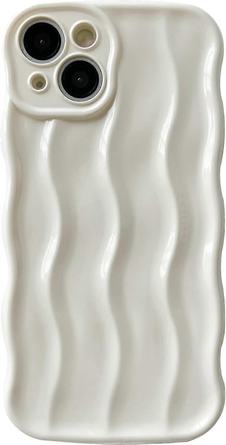 Water Ripple Pattern Curly Wave Frame Soft Compatible with iPhone Case (White,iPhone 15 Pro)