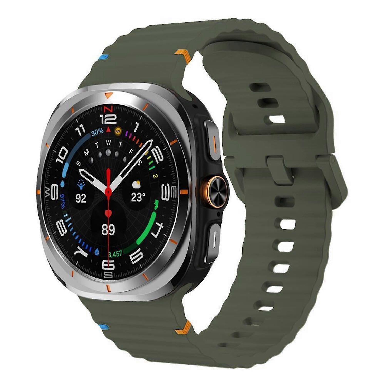 For Samsung Galaxy Watch 8 / 8 Classic Design Wave Structure Silicone Strap Dark Green Size: L