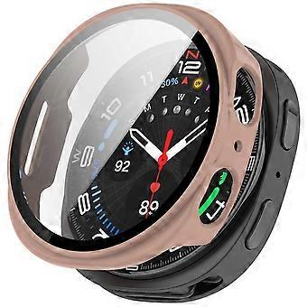 For Samsung Galaxy Watch 8 44mm Plastic Protective Case + 9H Tempered Glass Pink