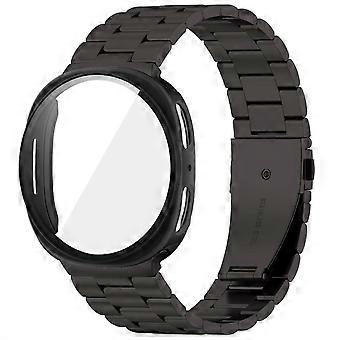 Compatible For Samsung Galaxy Watch9 44mm / Watch8 44mm 3-Bead Stainless Steel Band + PC Watch Case with Tempered Glass Screen Pro