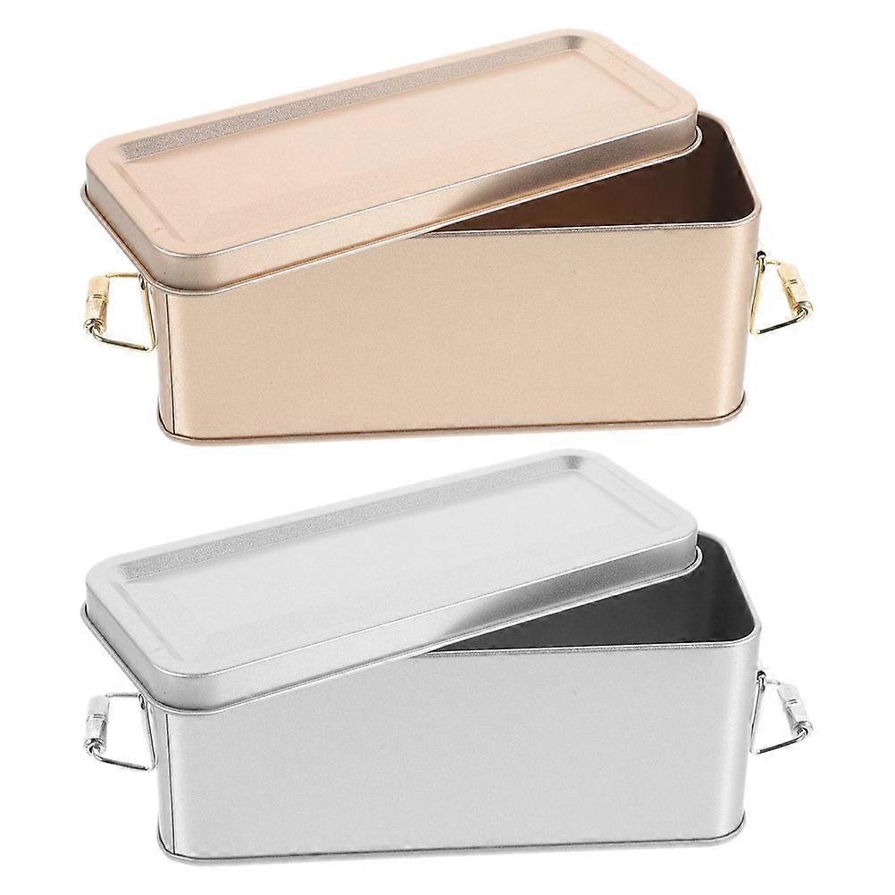 Rectangular Tin Boxes with Lids for Cookie Storage 2Pcs