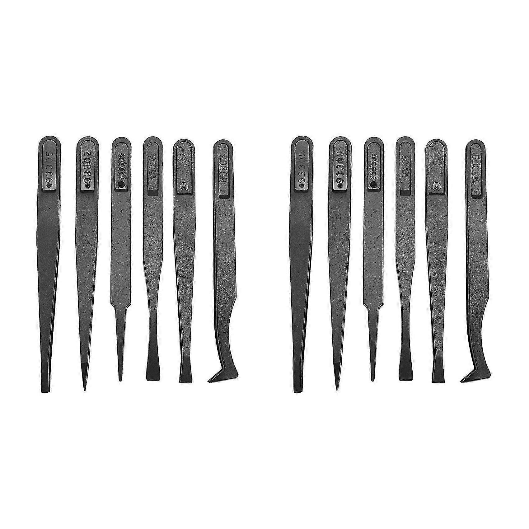 6PCS Black Plastic Anti-Static Tweezer Tool Kit
