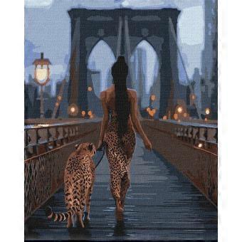 Leopard Print Woman Walking Cheetah Puzzle, Modern City Wall Art RNB1517