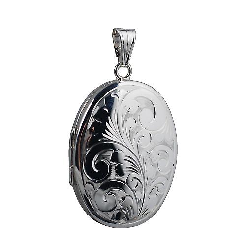Silver 35x26mm hand engraved oval Locket
