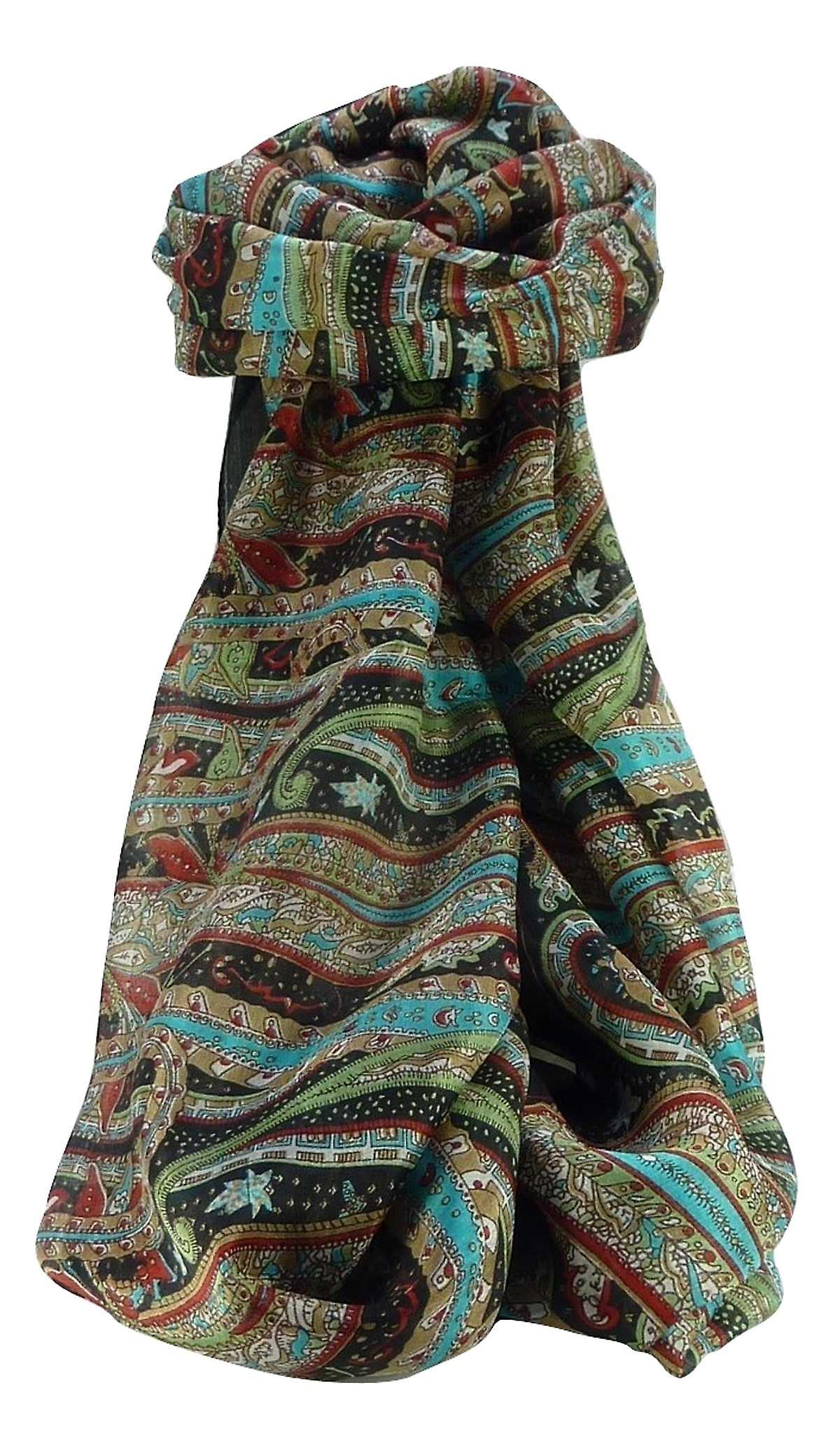 Mulberry Silk Traditional Long Scarf Gosthani Black by Pashmina & Silk