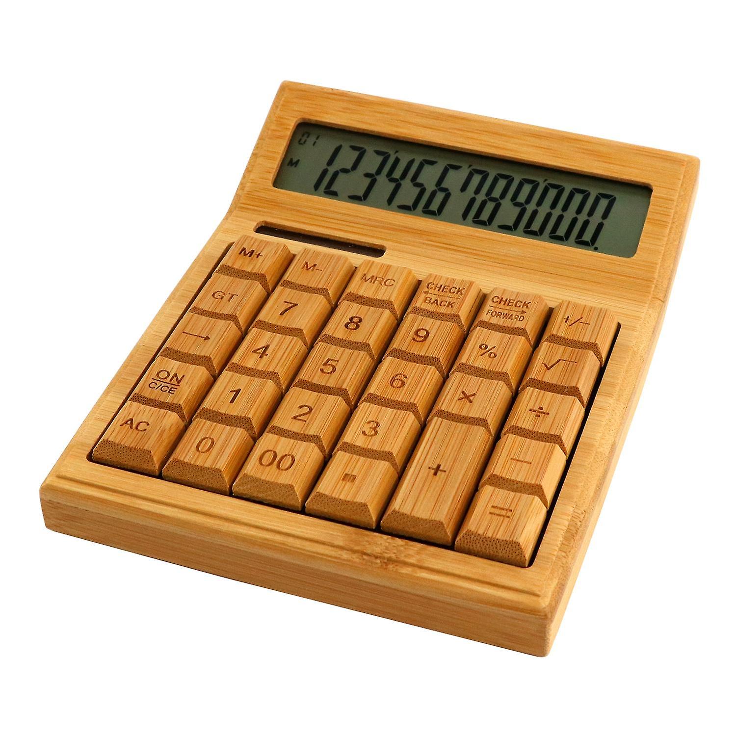 Multifunctional Bamboo Electronic Calculator Counter 12 Digits Solar & Battery Dual Powered for