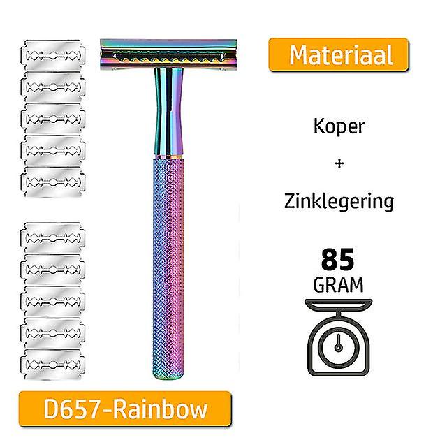 Sikkerhetshøvel for menn med 10 barberblader, langt håndtak Double Edge Safety Razor, passer alle Double Edge Razor Blades