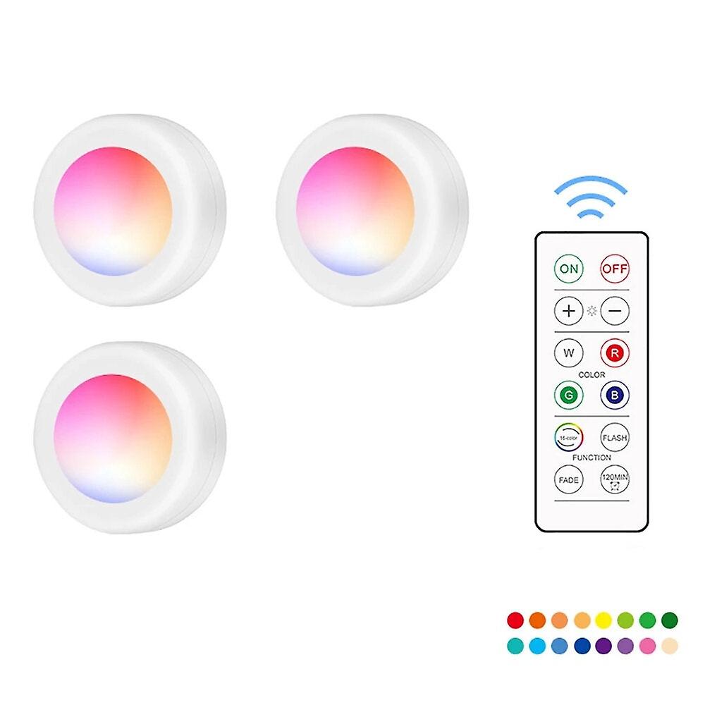 3Pcs Rgb Led Night Light - 16 Colors, Wireless Remote, Touch Control, Aaa Battery Powered, Timer Function