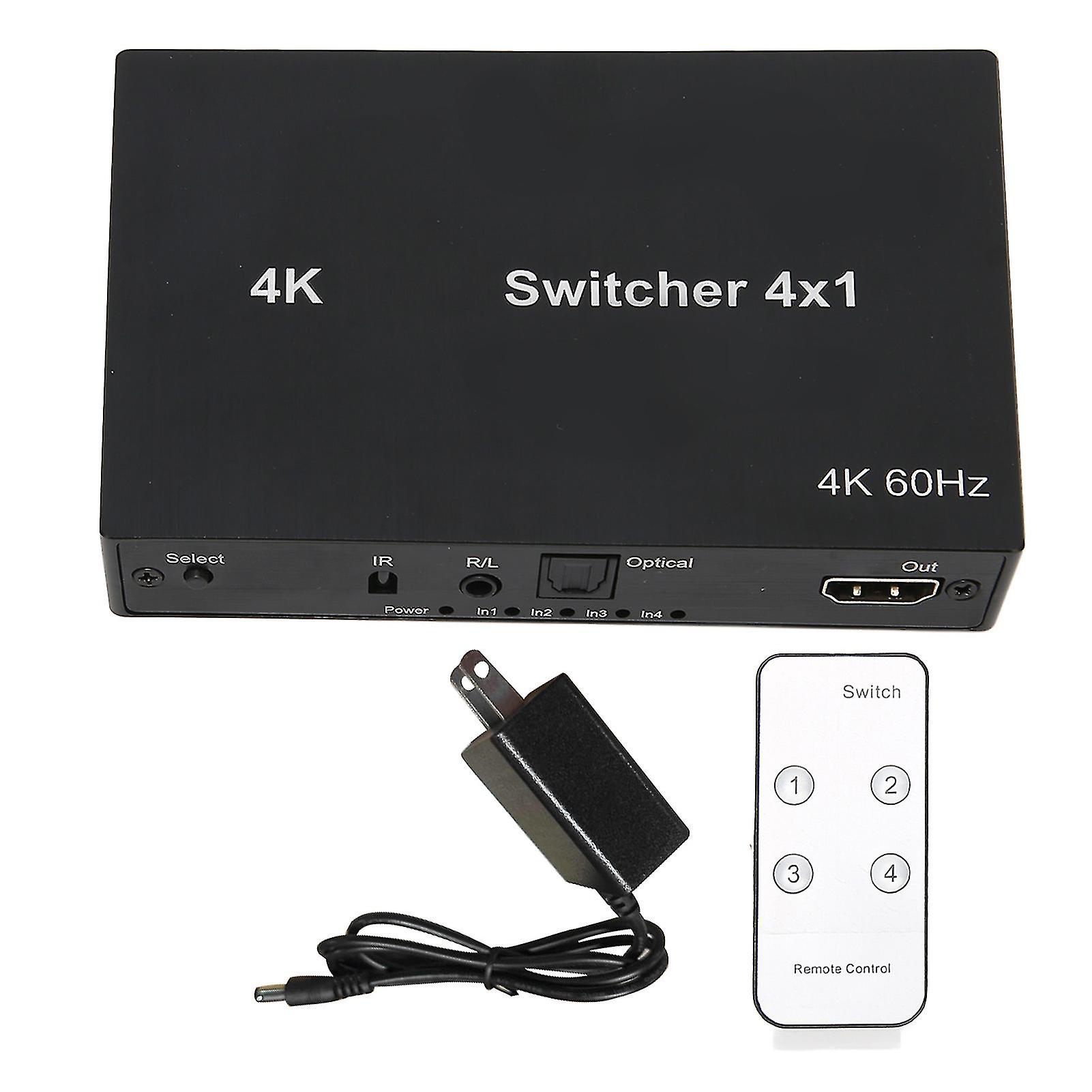 4Kx2K HDMI Switch 4X1 with Mouse & Keyboard Control, IR Remote, US Plug, 18Gbps