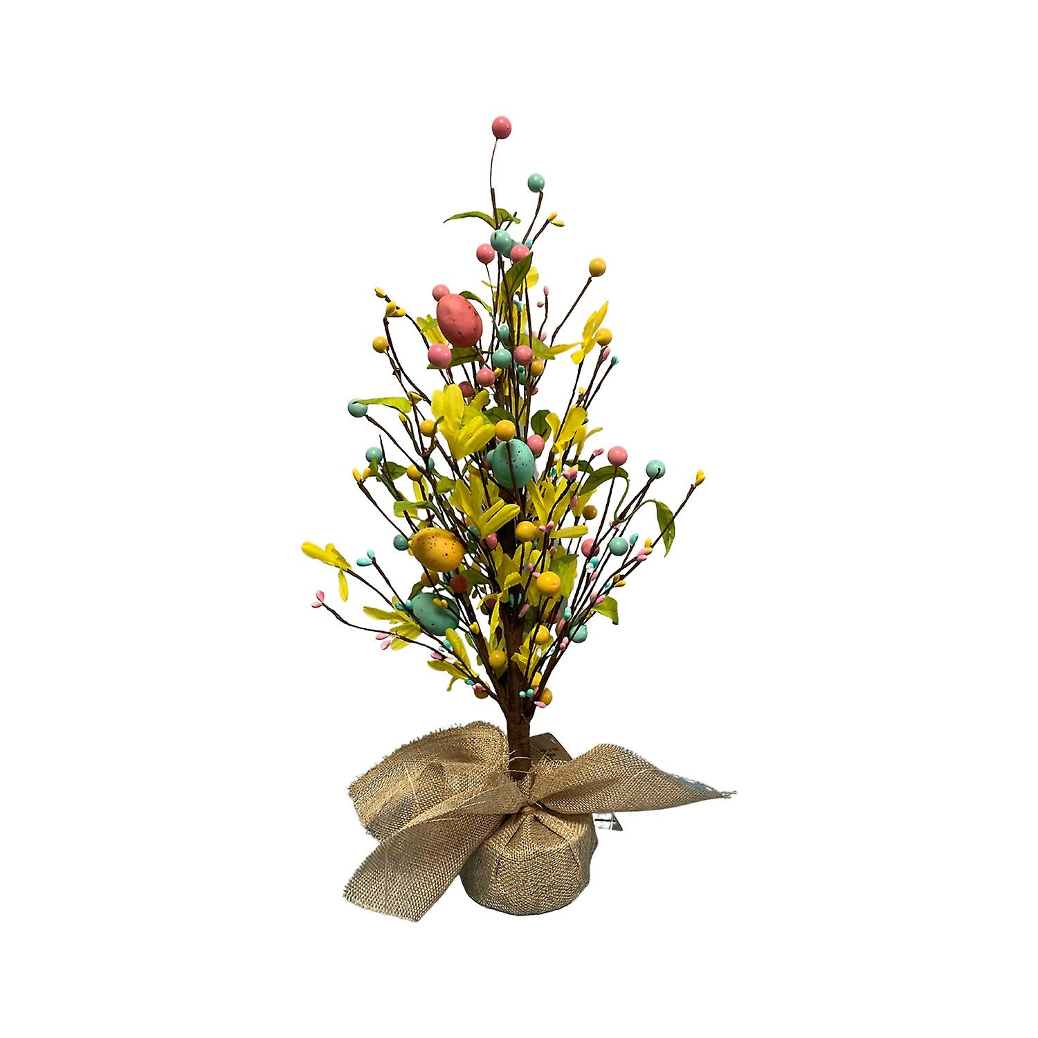 Easter Egg Tree Decor - 45cm Tall, Multicolor Foam Eggs with Cement Base