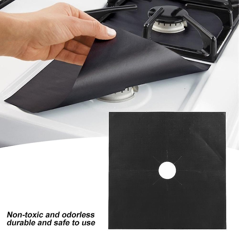 4-Piece Set of Gas Range Stove Burner Covers: Non-Stick Oil Protection Mats and Kitchen Tool Kit(Black)