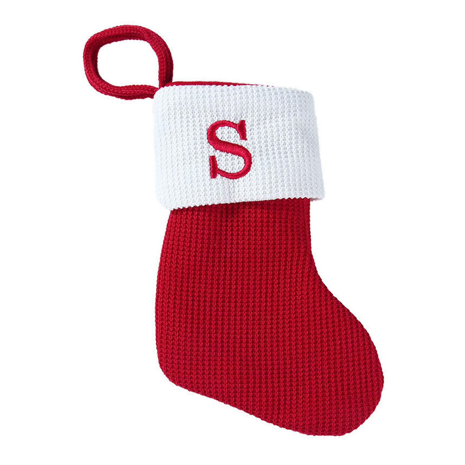 Christmas Red Knit Stocking with Letters/Cute Pattern Multi-Function Xmas Party Decor for Room