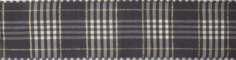 25mm Berisfords Rustic Plaid Ribbon  Wardle Grey - per 3 metre roll