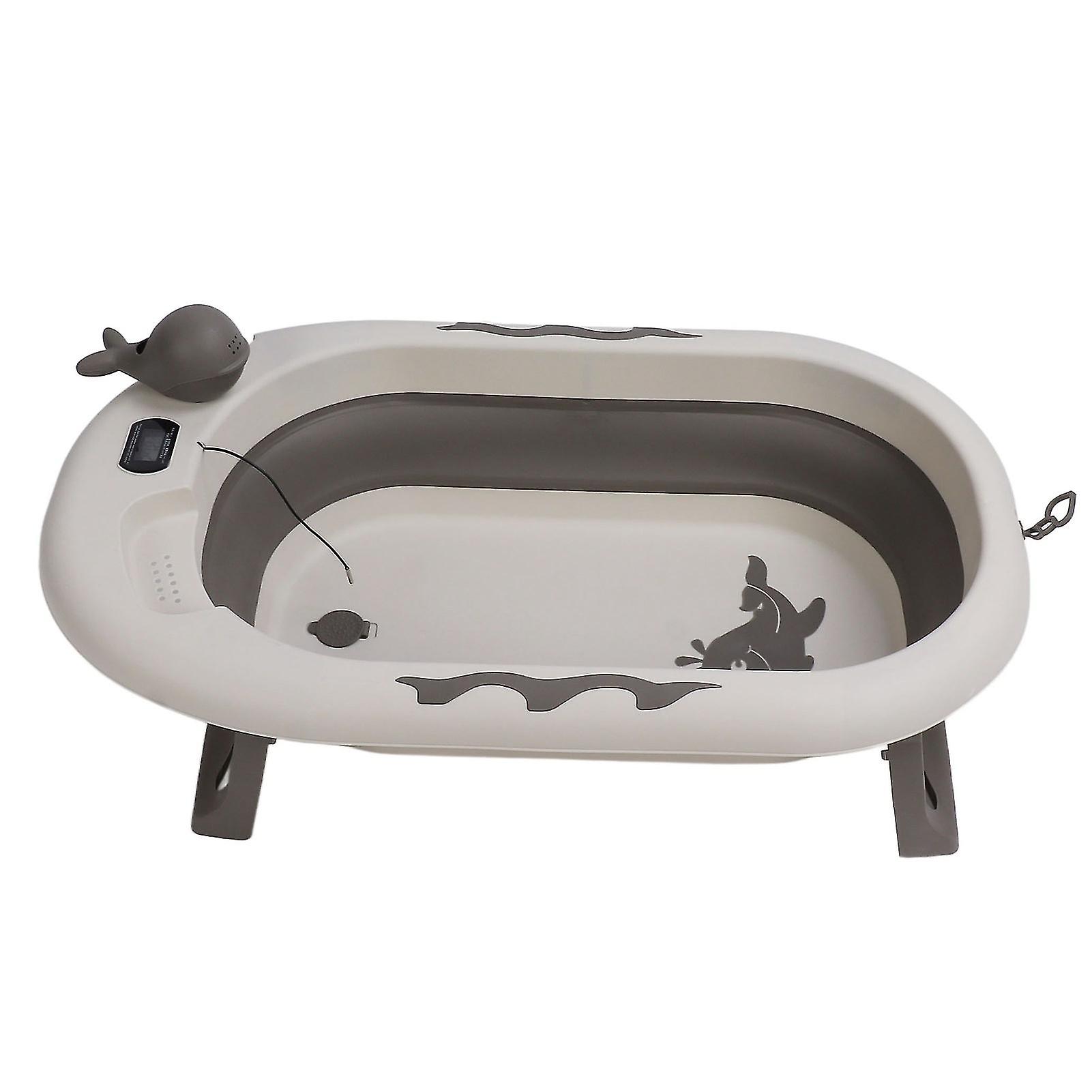 Baby Bathtub Folding Baby Temperature Sensing Bathtub Foldable Thicked Sitting Lying Bath Bucket for Daily Use Twilight Cloud Gray