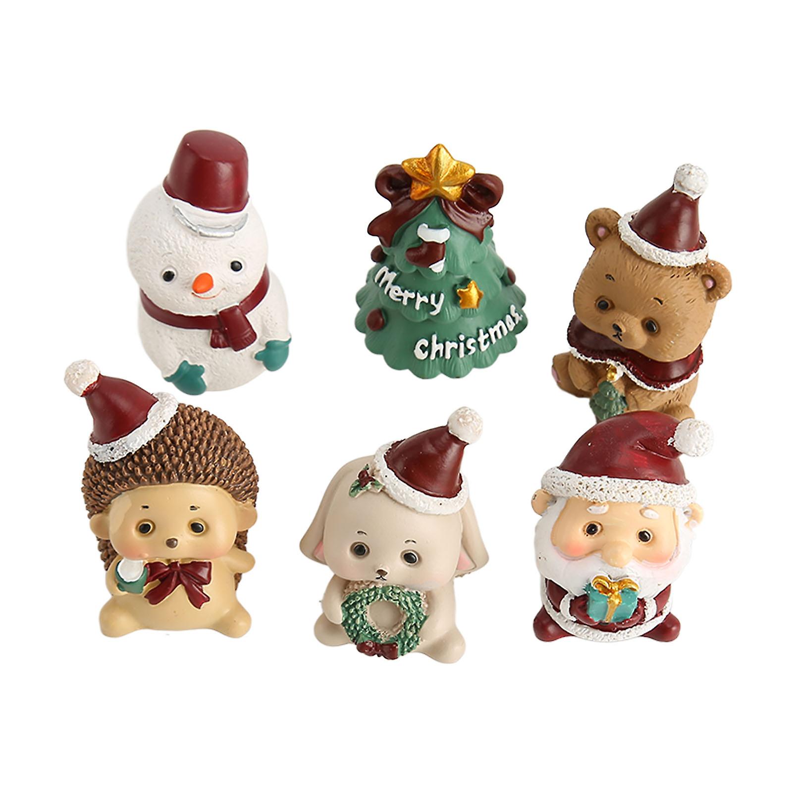 6Pcs Mini Christmas Figurines Eco Friendly Resin Cute Animal Style Christmas Miniature Figurines for Decoration Vibes