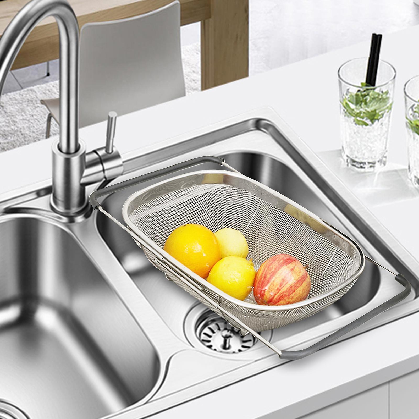 Draining Rack over The Sink Retractable Sink Tray Sponge Drying Rack Fine Mesh Fruit Dish Rack Strainer for Fruits Vegetables