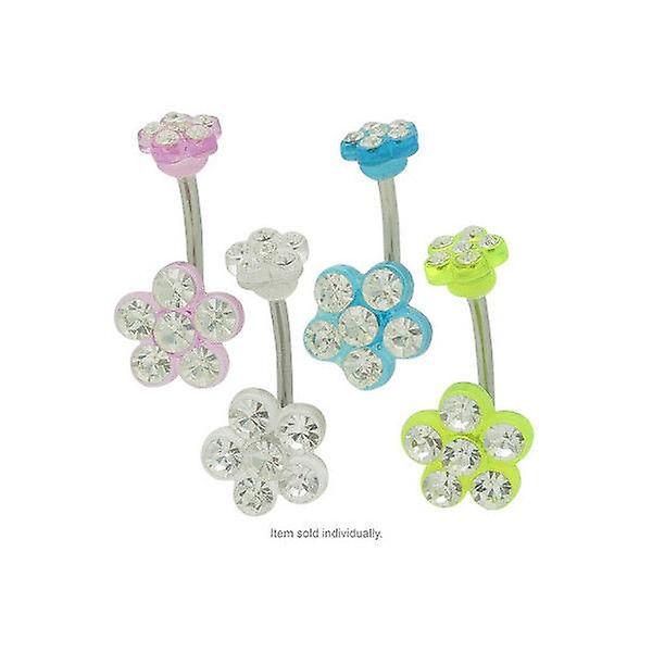 Acrylic flower design with clear jewels navel ring