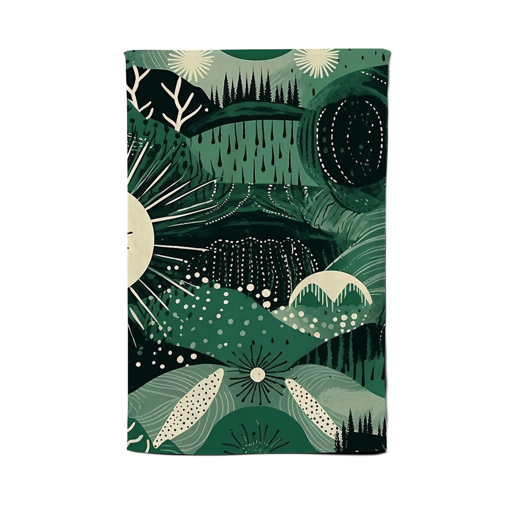 Abstract Green Moon Tea Towel