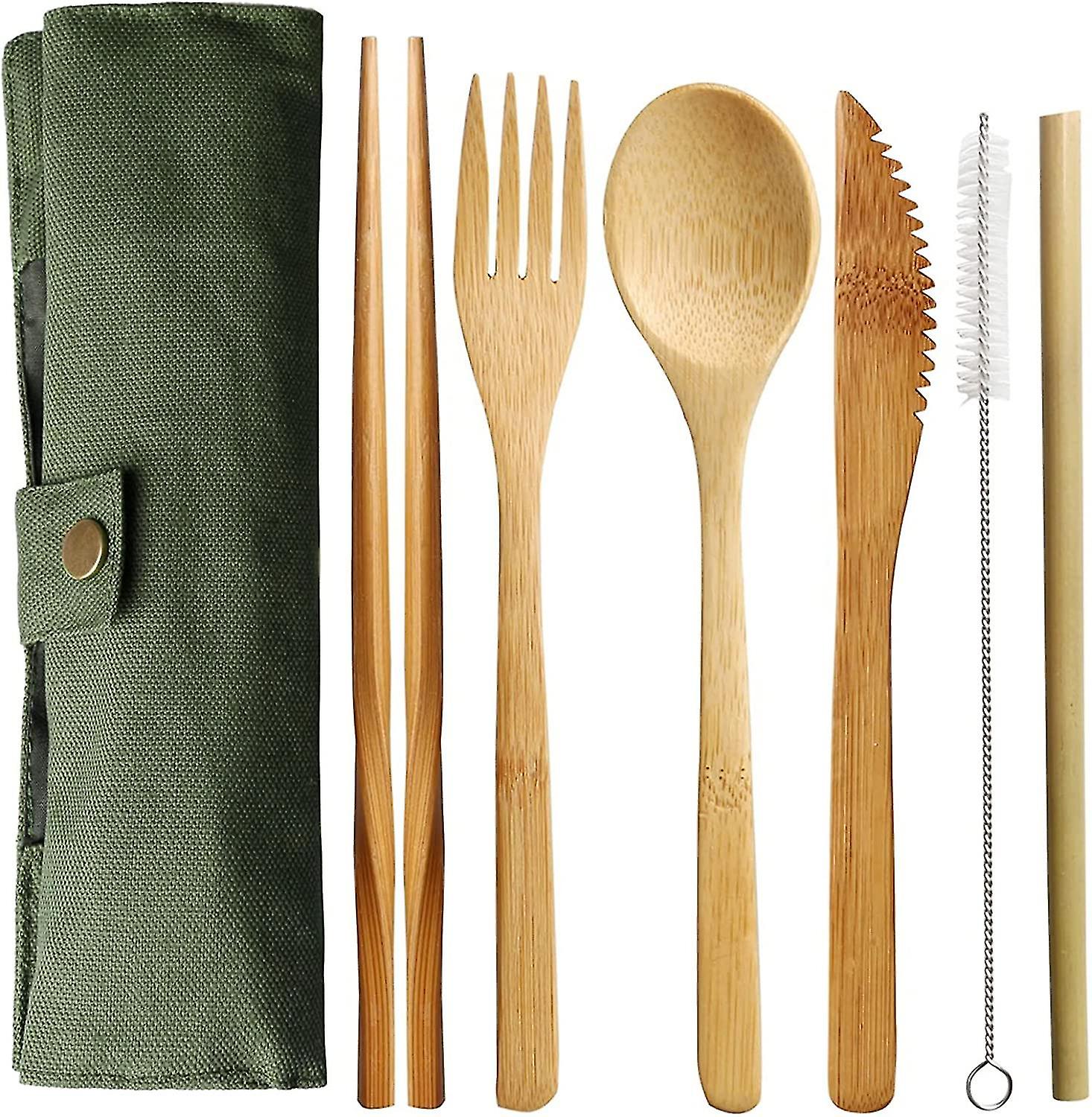 Bamboo Cutlery Set, Reusable Bamboo Utensils Set Eco Friendly Travel Tableware Setgreen(4-D-1)