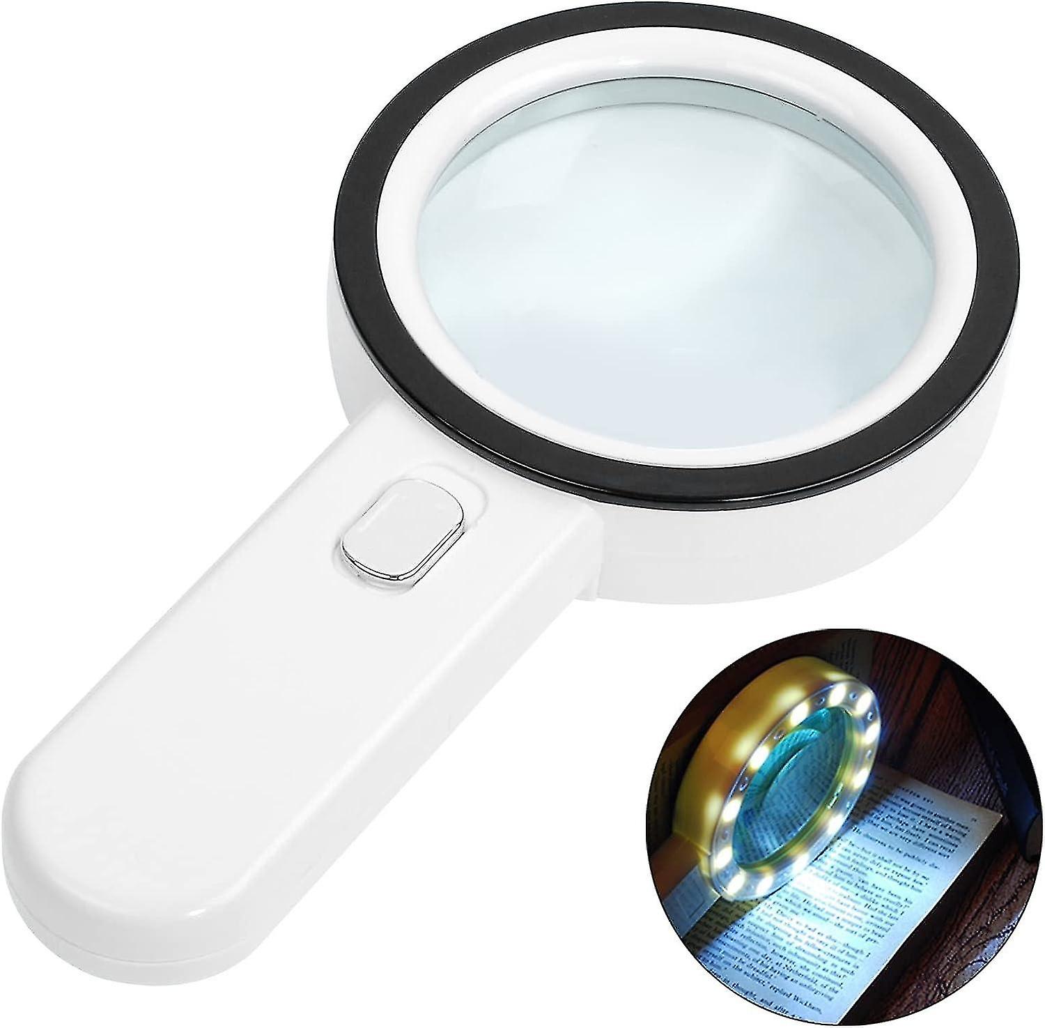 Lighted Reading Magnifier (Silver Button), 30X Magnifying Glass with 12 LED Light, Handheld Magnifyi