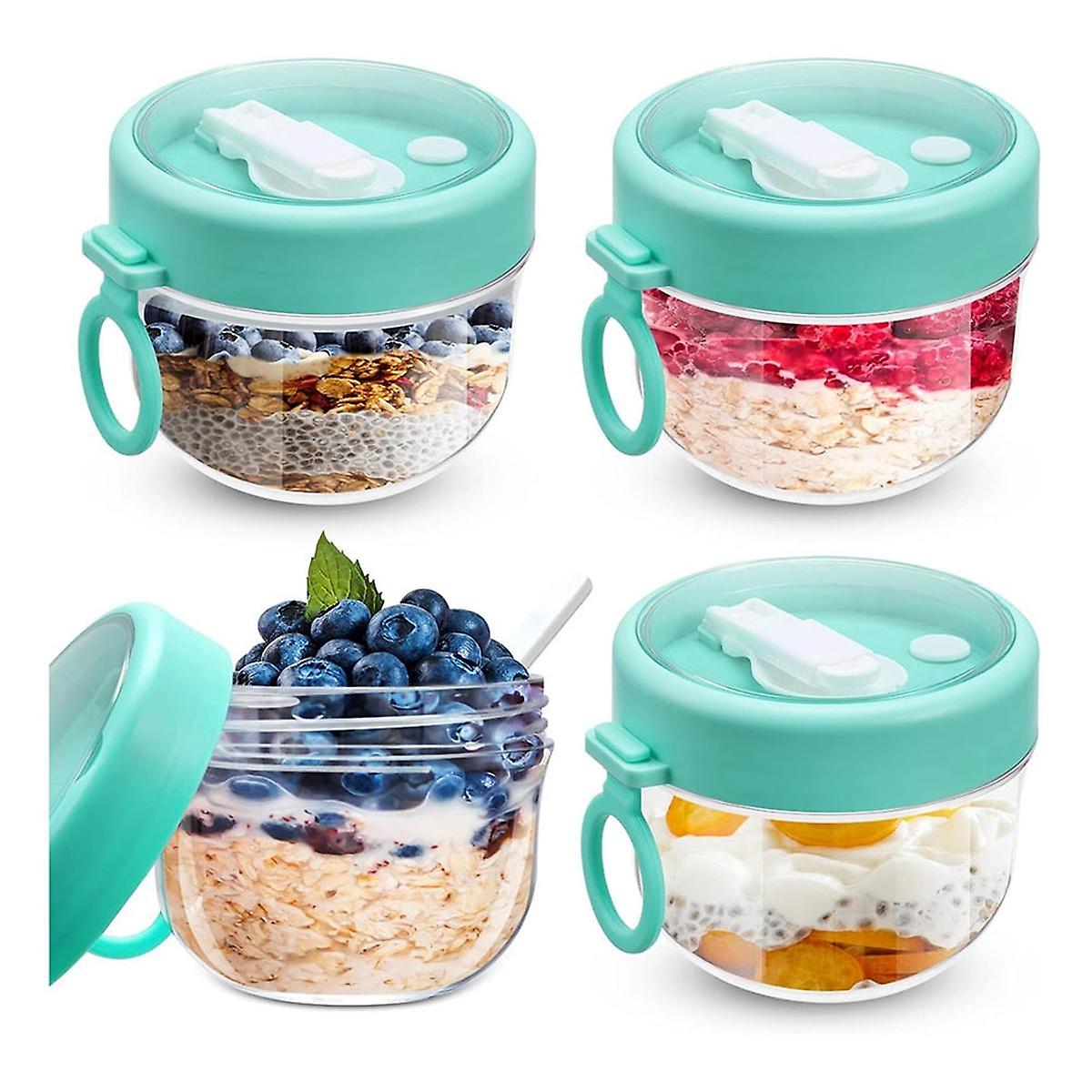 4 Pcs Overnight Oats Container with Lids and Spoons,20Oz Overnight Oats Jars Airtight Yogurt Contai