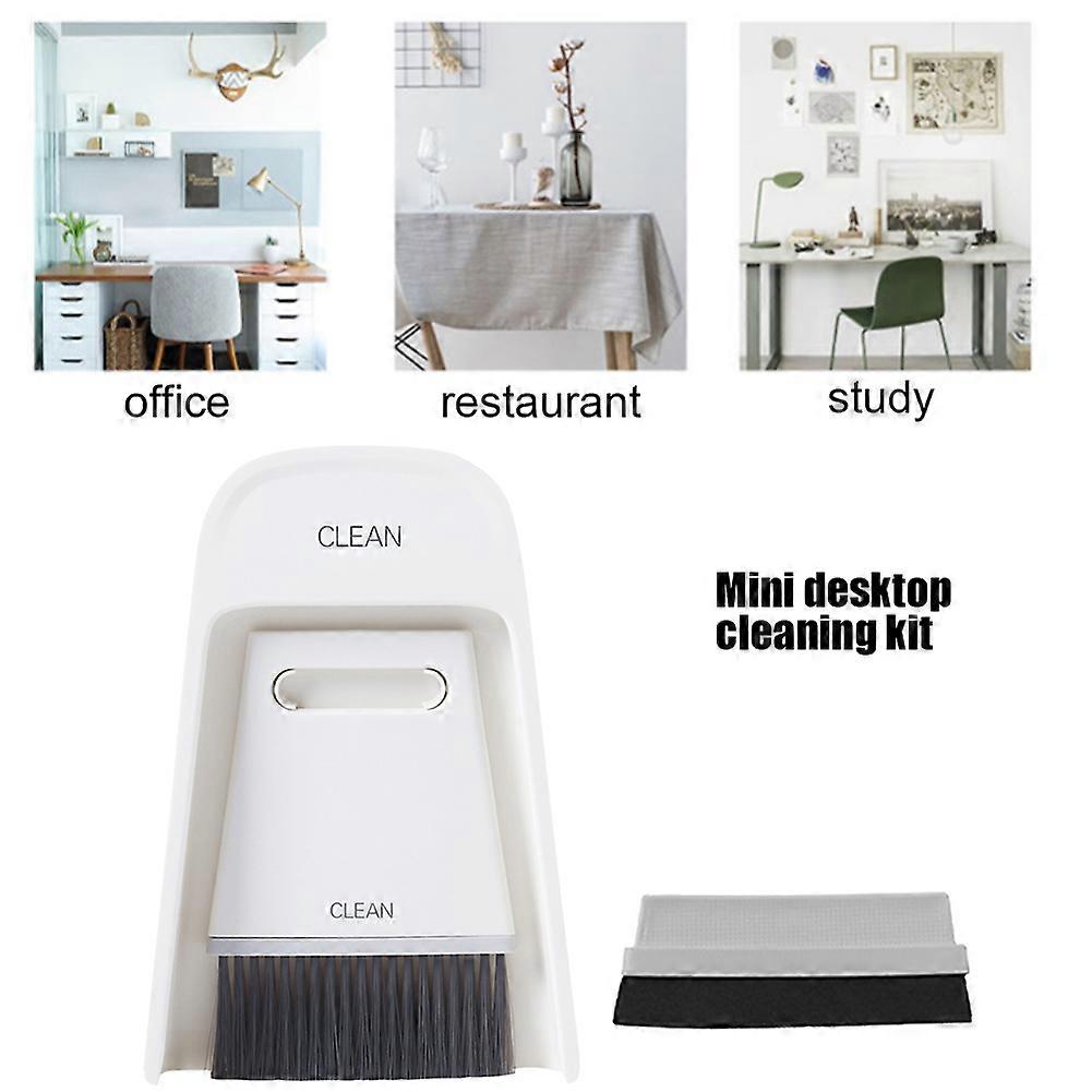 Portable Mini Broom Dustpan Set Gray White 19.5x13.3cm Compact