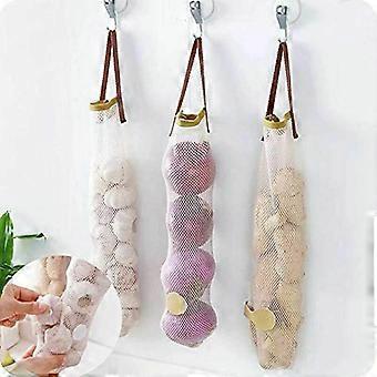 Bege 3 Peças Criativas Hangable Frutas e Legumes Rede Reutilizável Frutas e Vegetais Armazenamento Bag Alho Cebola Batata Mercearia