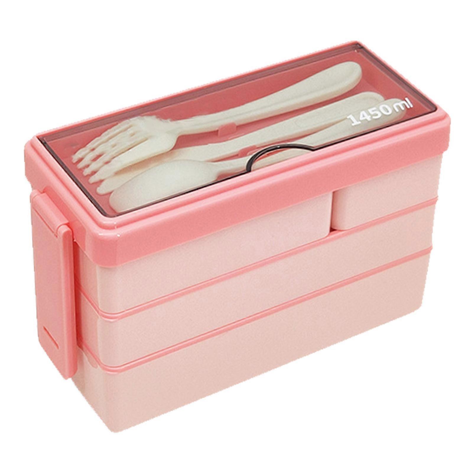 Pink Bento Box Adult Lunch Box 3 Layers Stackable Lunch Container with 4 Compartments for Work School Picnic