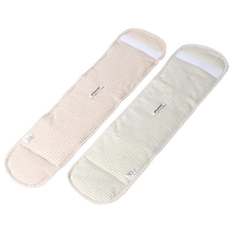 2pcs Cotton Warm Umbilical Cord Unisex Newborn Navel Belt Baby Belly Bands (Light Coffee Stripe And Light Glaucous Stripe)