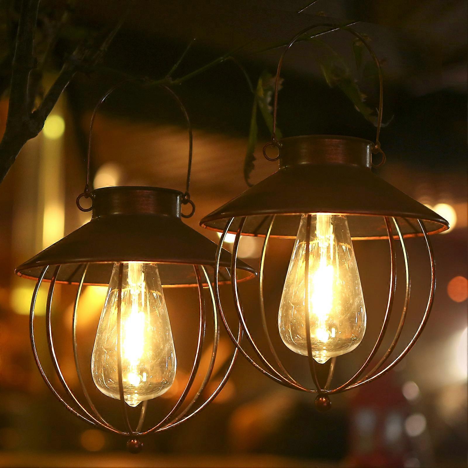 2PCS Solar Powered Energy Retro Vintage P-endant H-anging Light Outdoor Wall Lamp Sensitive Light Control/ IP65 Water Resistance/ Built-in 600mAh High