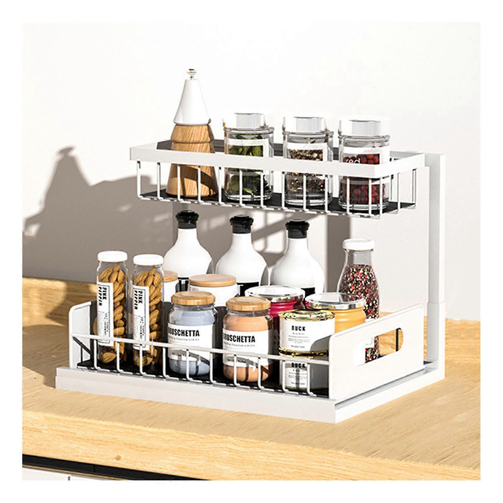 Under Sink Storage Shelf Double Layers Organizer Baskets with Pull Out Drawers