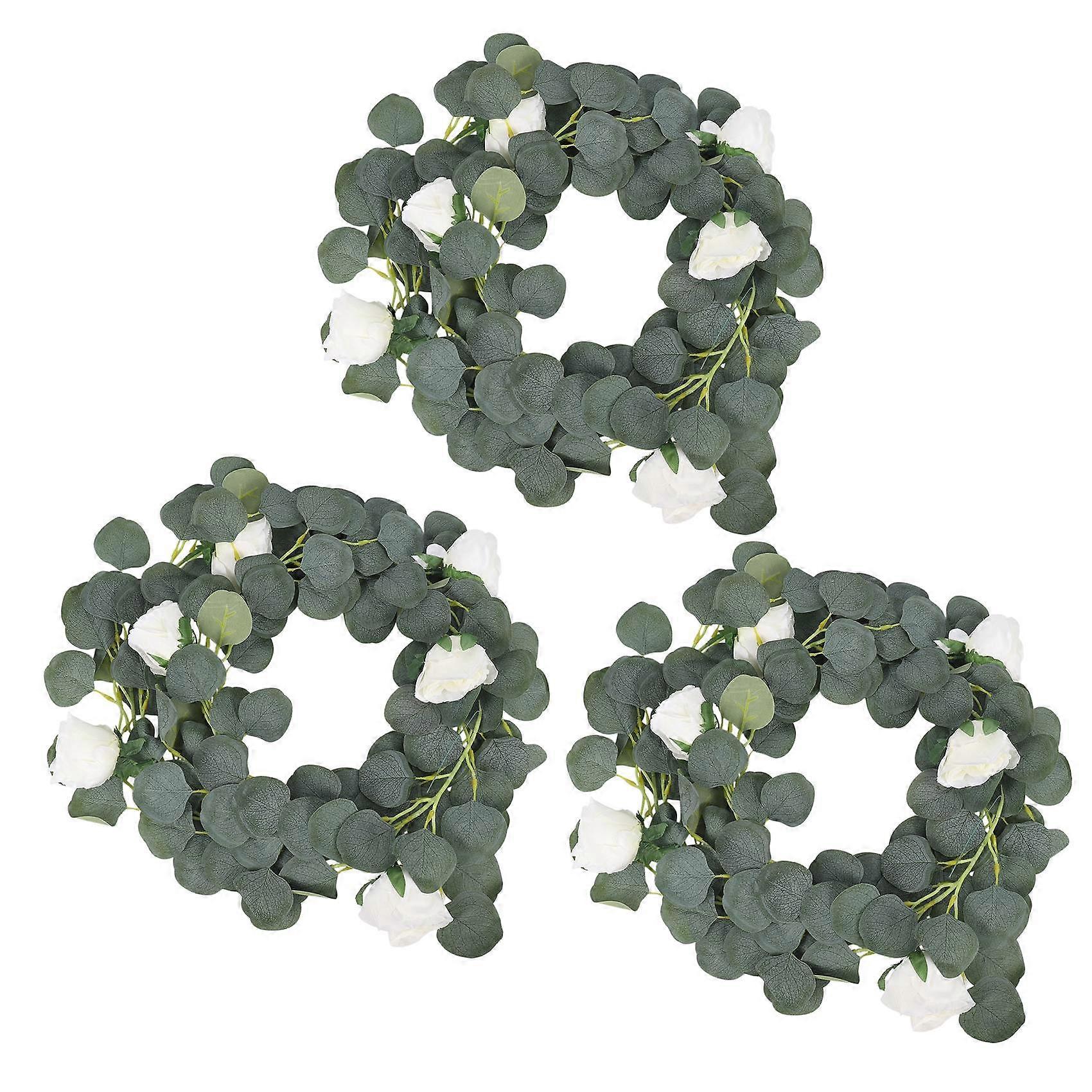 3Pcs 6.5Foot Artificial Eucalyptus Garland with Flower,Faux Silk Eucalyptus Greenery Leaf Hanging V
