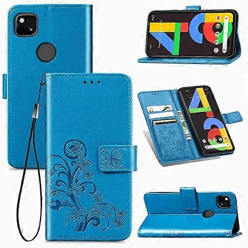 For Google Pixel 4A Four-leaf Clasp Embossed Buckle Mobile Phone Protection Leather Case