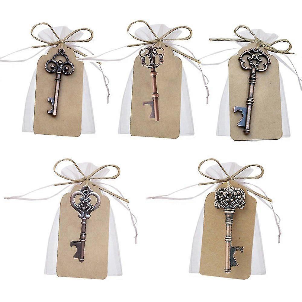 50 Vintage Style Key Bottle Opener With Greeting Bag For Wedding Favours 5 Different Styles