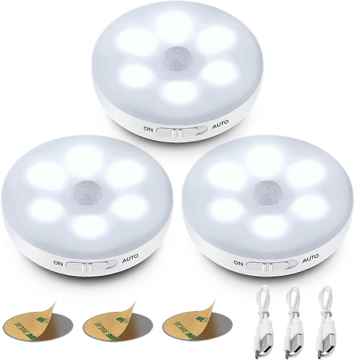 Automatic LED Night LightInterior Motion Sensor Light3 Modes (Auto/On/Off)LED Closet Light, USB Rechargeable Light for Showcases, Kitchen3 pieces