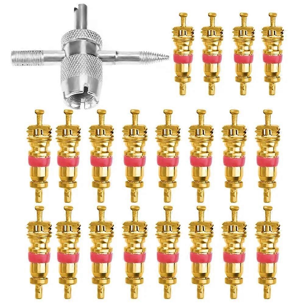 1/4/20Pcs Copper Valve Core with 4-in-1 Tire Valve Stem Removal Tool Valve Core Removal Tool Tire Cleaning Tool for Car Moto