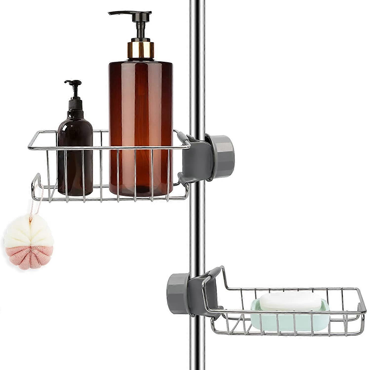 2pcs Stainless Steel Shower Shelf Without Drilling