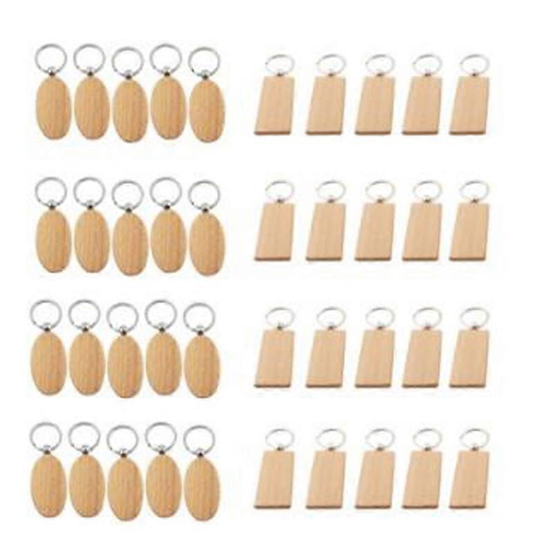 40 Pcs Blank Wooden Key Chain DIY Wood Keychains Key Tags Gifts,20 Pcs Oval & 20 Pcs Square