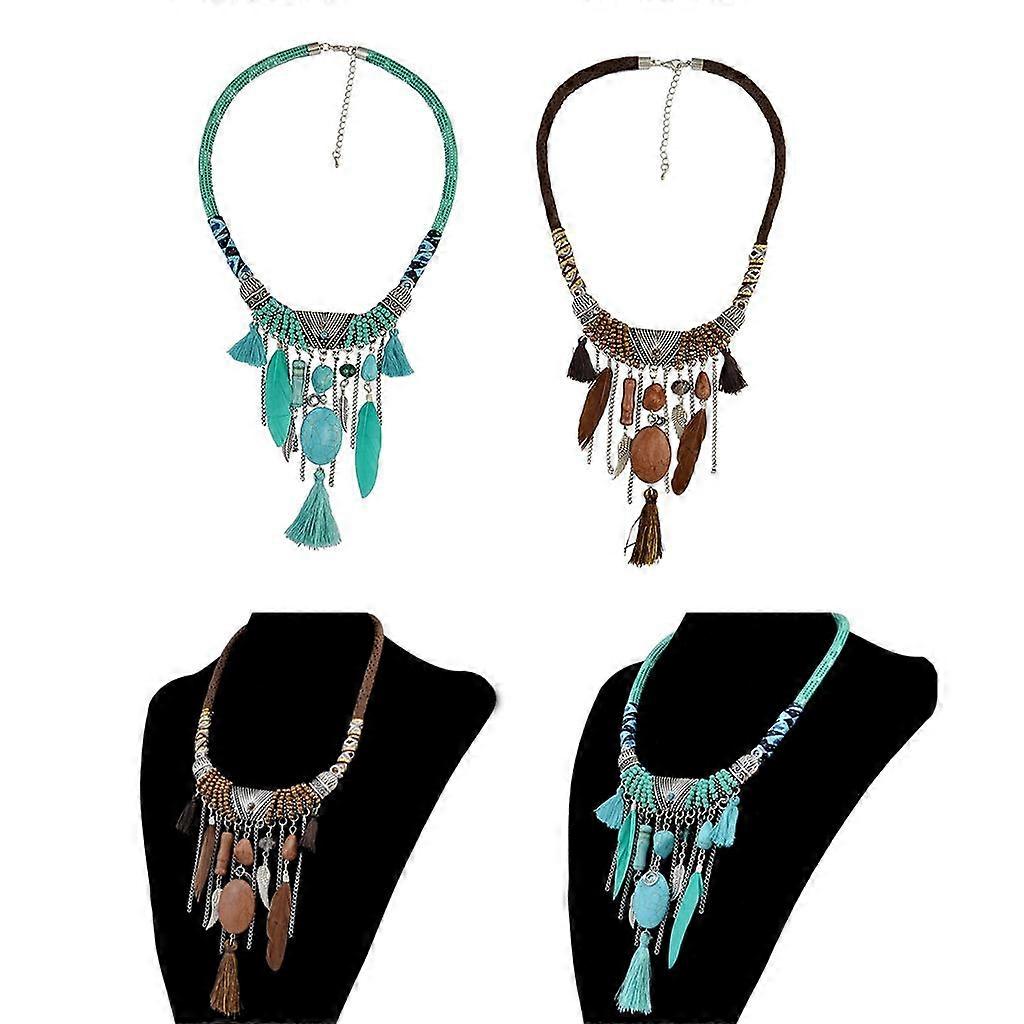2 PCS Statement Collier Bavoir Vert Et Marron