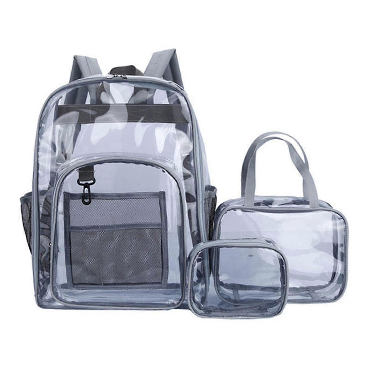 Unisex Waterproof Backpack Transparent Teenagers Large Capacity Backpacks 3-Piece Suit Portable Mul