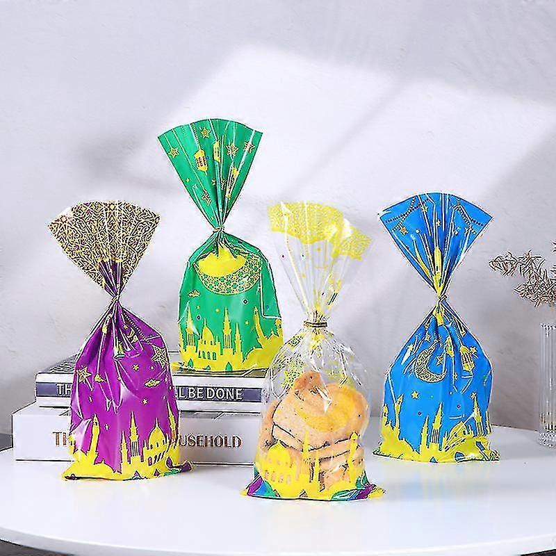 50 قطع عيد مبارك أكياس الهدايا البلاستيك حلوى كيس كوكي حفل زينة رمضان